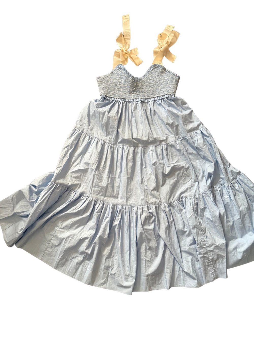 Love Light Blue Tiered Maxi Dress with Cream Tie Straps